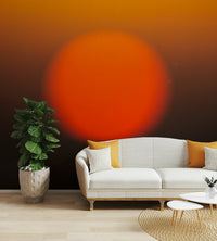 A minimalist interior with the abstract sunset wallpaper.