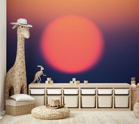 A high-angle view of the wall mural in a large space.