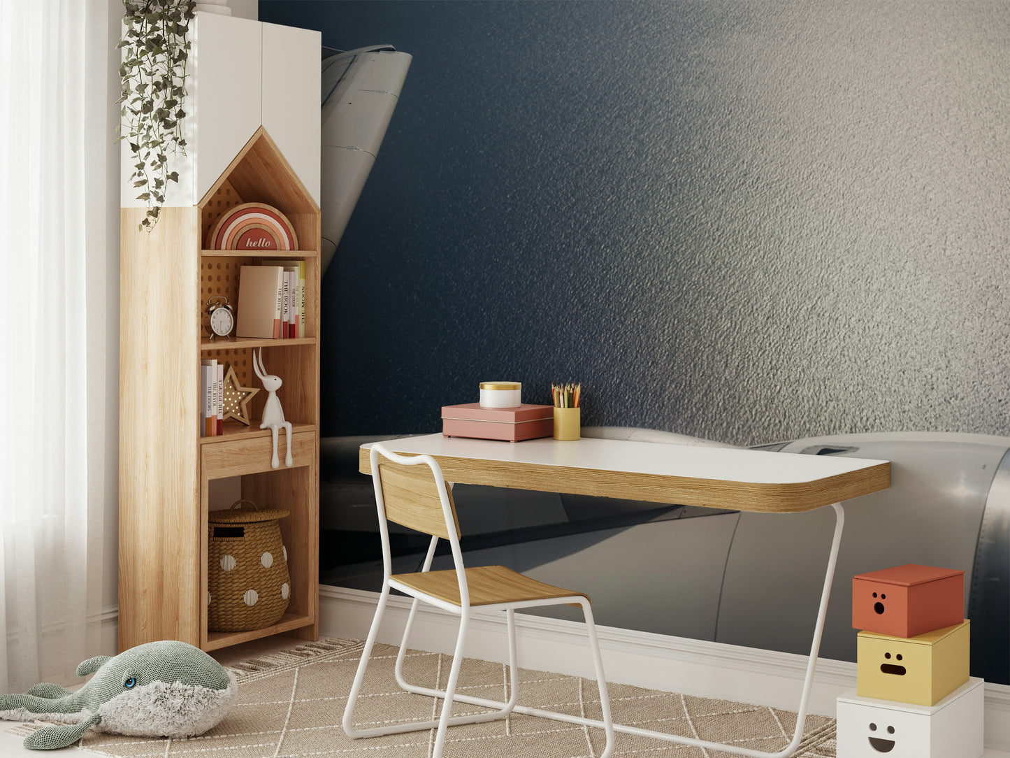 The peel and stick wallpaper showing realistic water textures.

