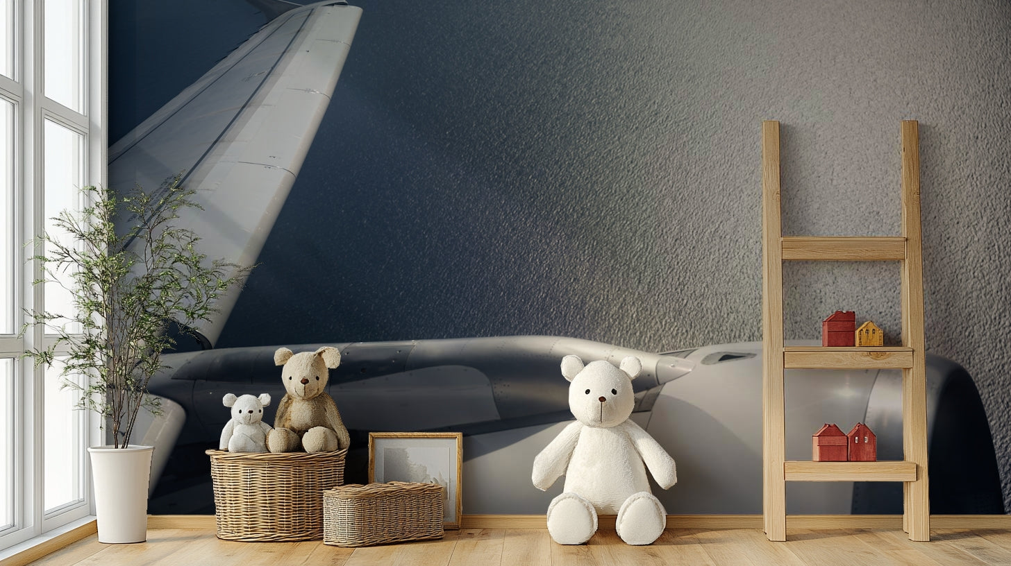 A minimalist interior with the Crete-themed wallpaper.

