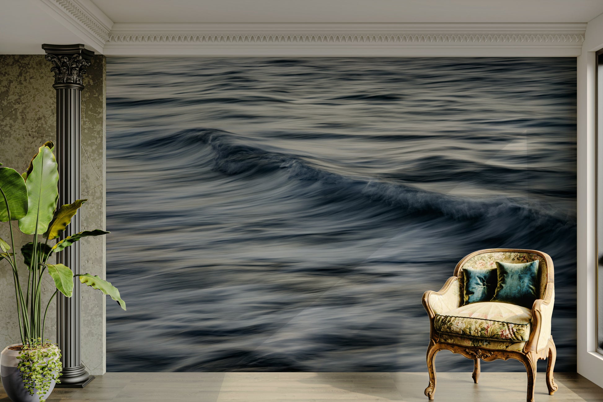 An angled shot of the mural's gentle color palette.

