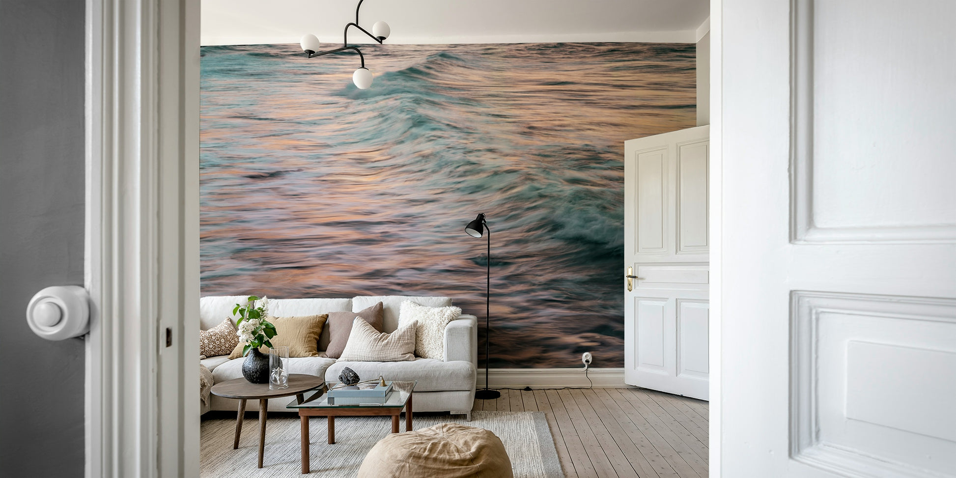 The wallpaper is used to create a feature wall in a dining room.

