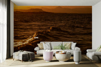 A minimalist interior with the Crete-themed wallpaper.

