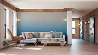 A living room featuring the scenic Dead Sea wall mural.

