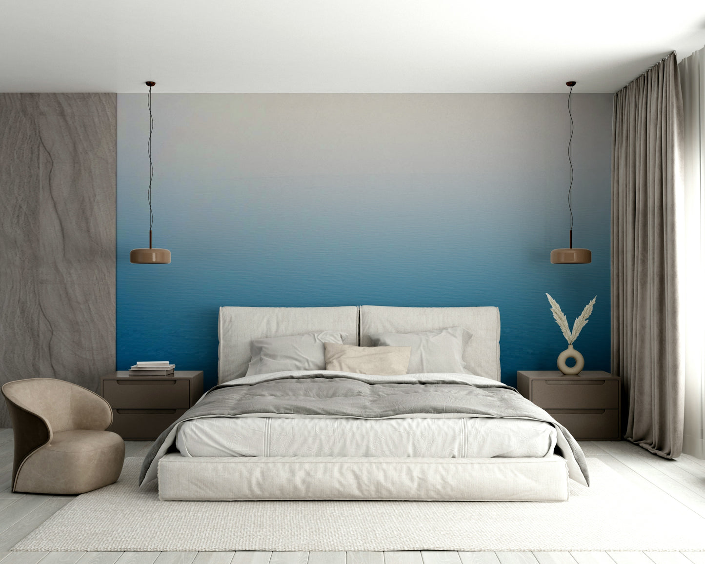 A minimalist interior with the Dead Sea wallpaper.

