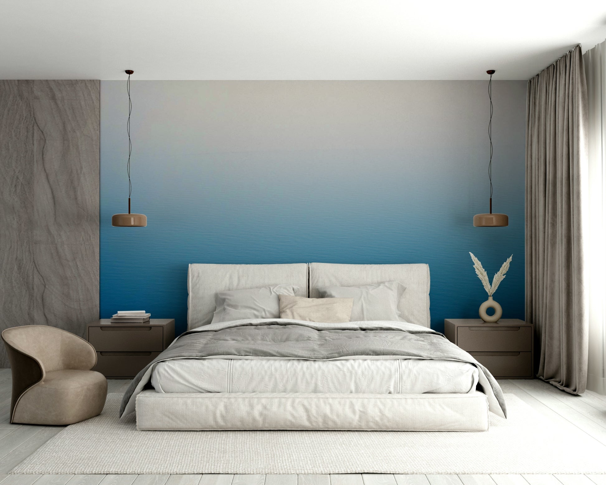 A minimalist interior with the Dead Sea wallpaper.

