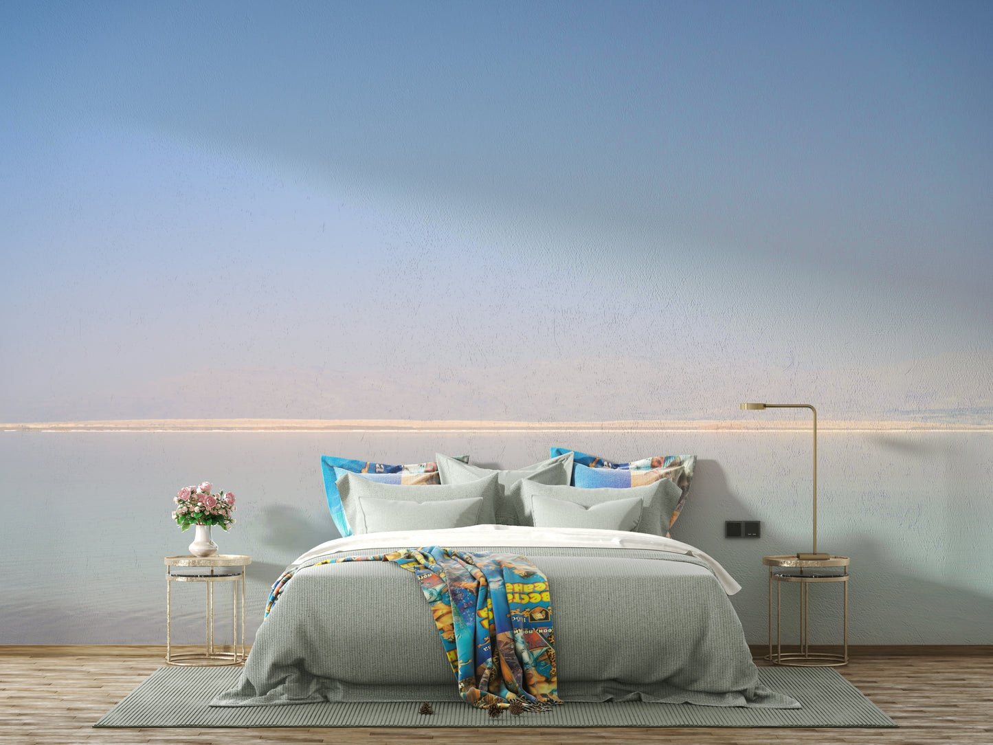 A minimalist interior with the Dead Sea wallpaper.

