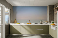 The wallpaper is used as a feature wall in a bedroom.

