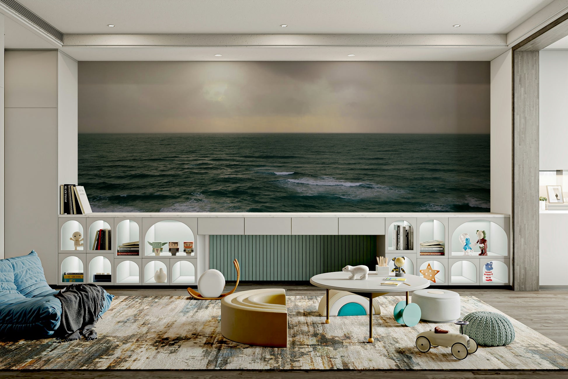 A detail shot of the elegant lines in the wallpaper.

