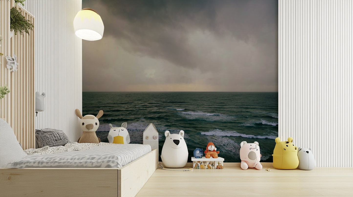 The peel and stick wallpaper on a smooth wall surface.

