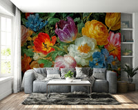A beautiful, vibrant floral arrangement in a radiant blossom mural.

