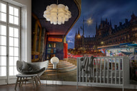 A beautiful London city skyline at night with iconic landmarks.