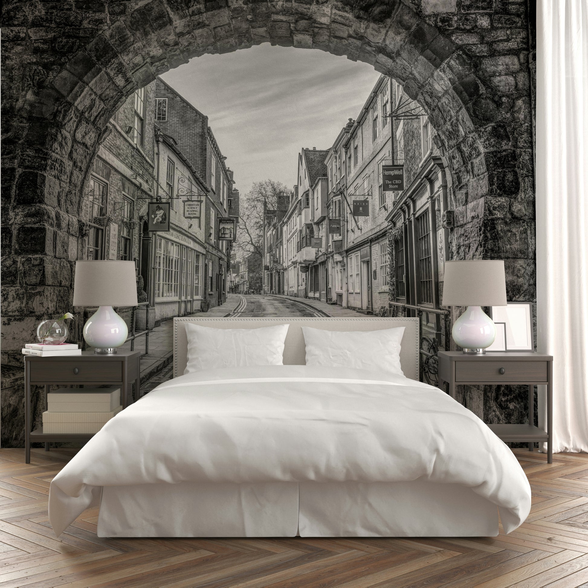 The wallpaper for walls being admired in a home.