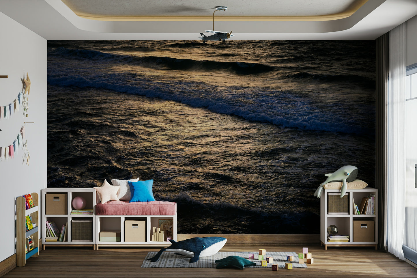 The peel and stick wallpaper showing realistic water.

