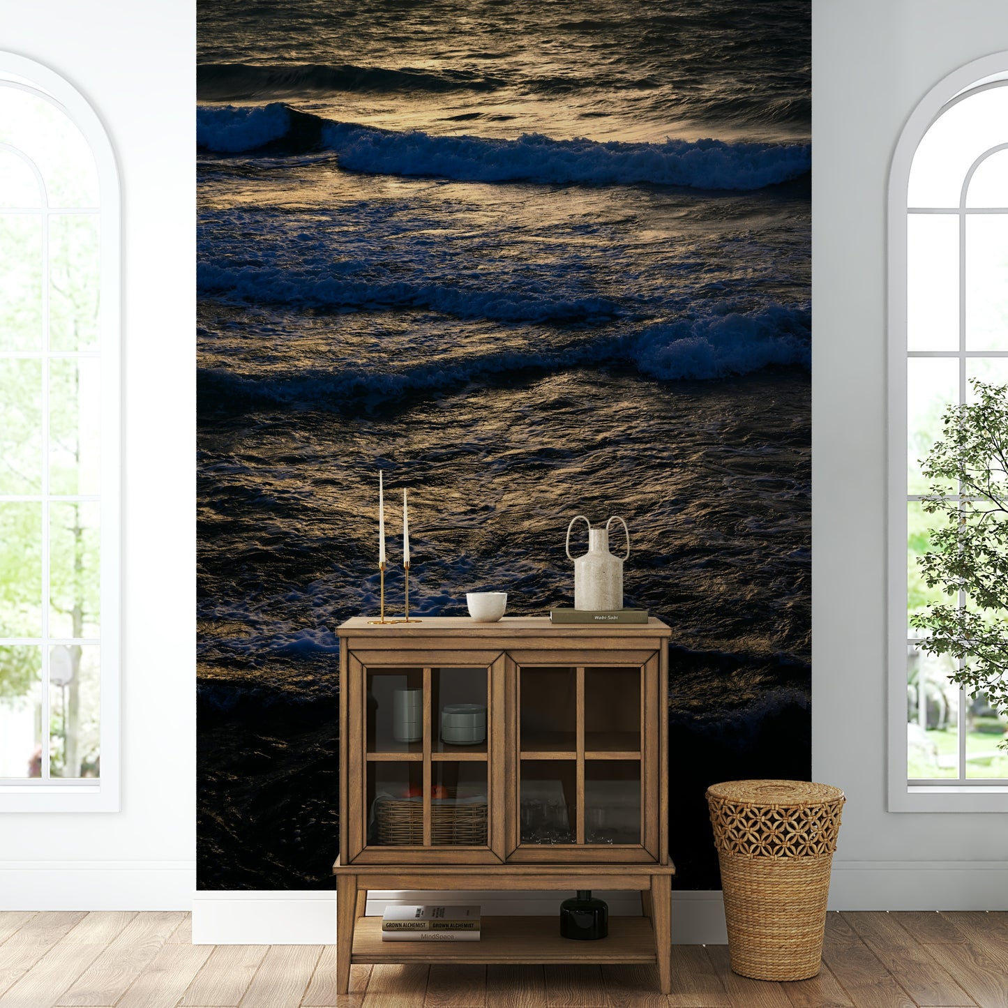 A high-angle view of the wall mural with natural light.

