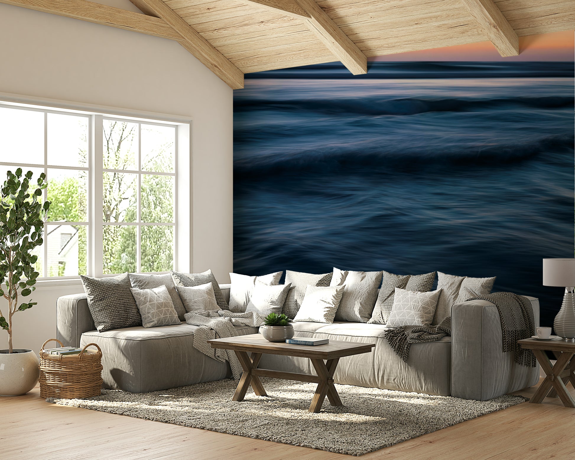 The peel and stick wallpaper on a smooth wall surface.

