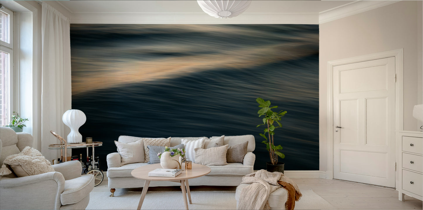 A beautiful abstract ocean wall mural for a living room.

