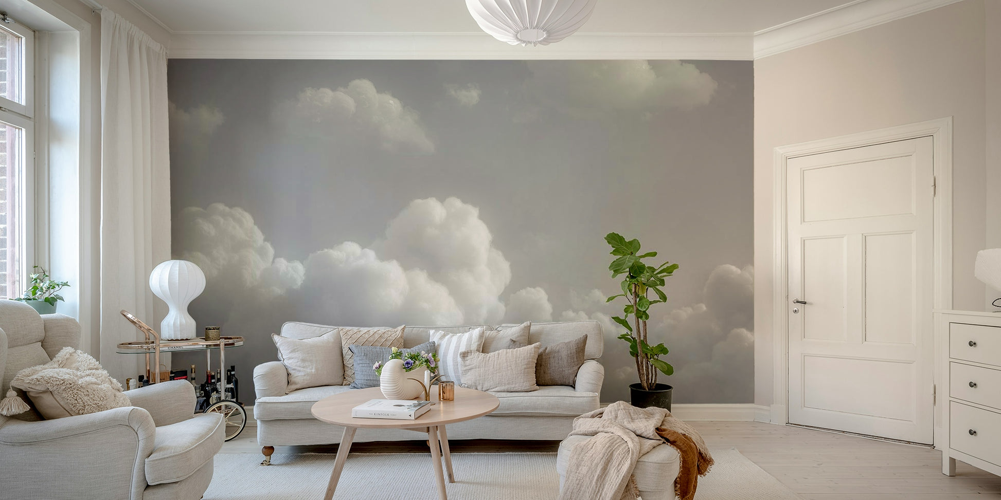 A calming cloud design wallpaper mural that defines a space.



