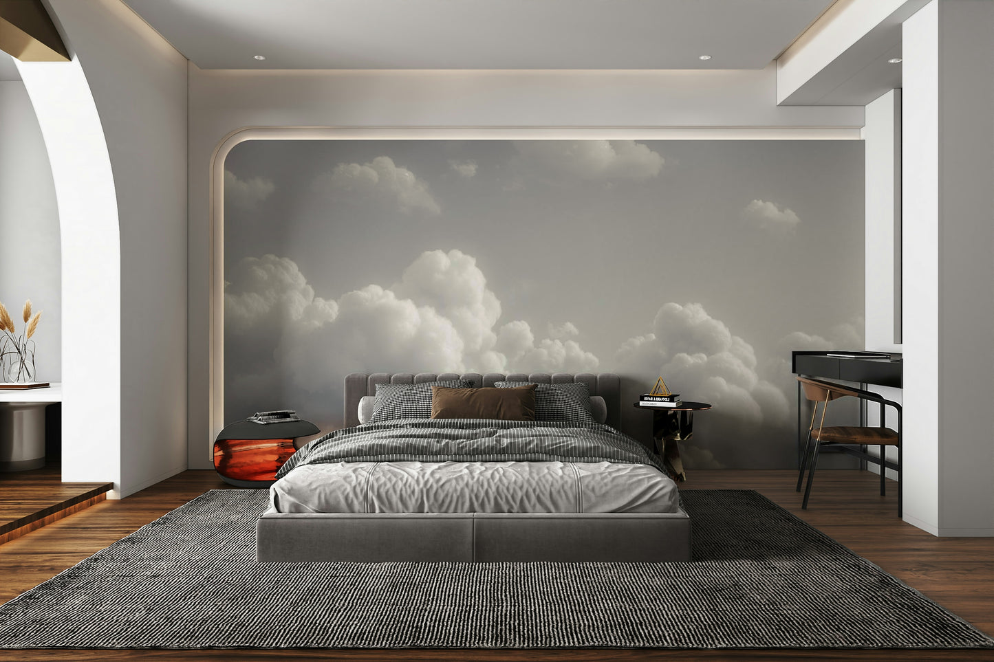 A classic cloud scene wallpaper for walls with a painted look.




