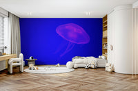 An artistic coral reef mural on minimalist wallpaper.

