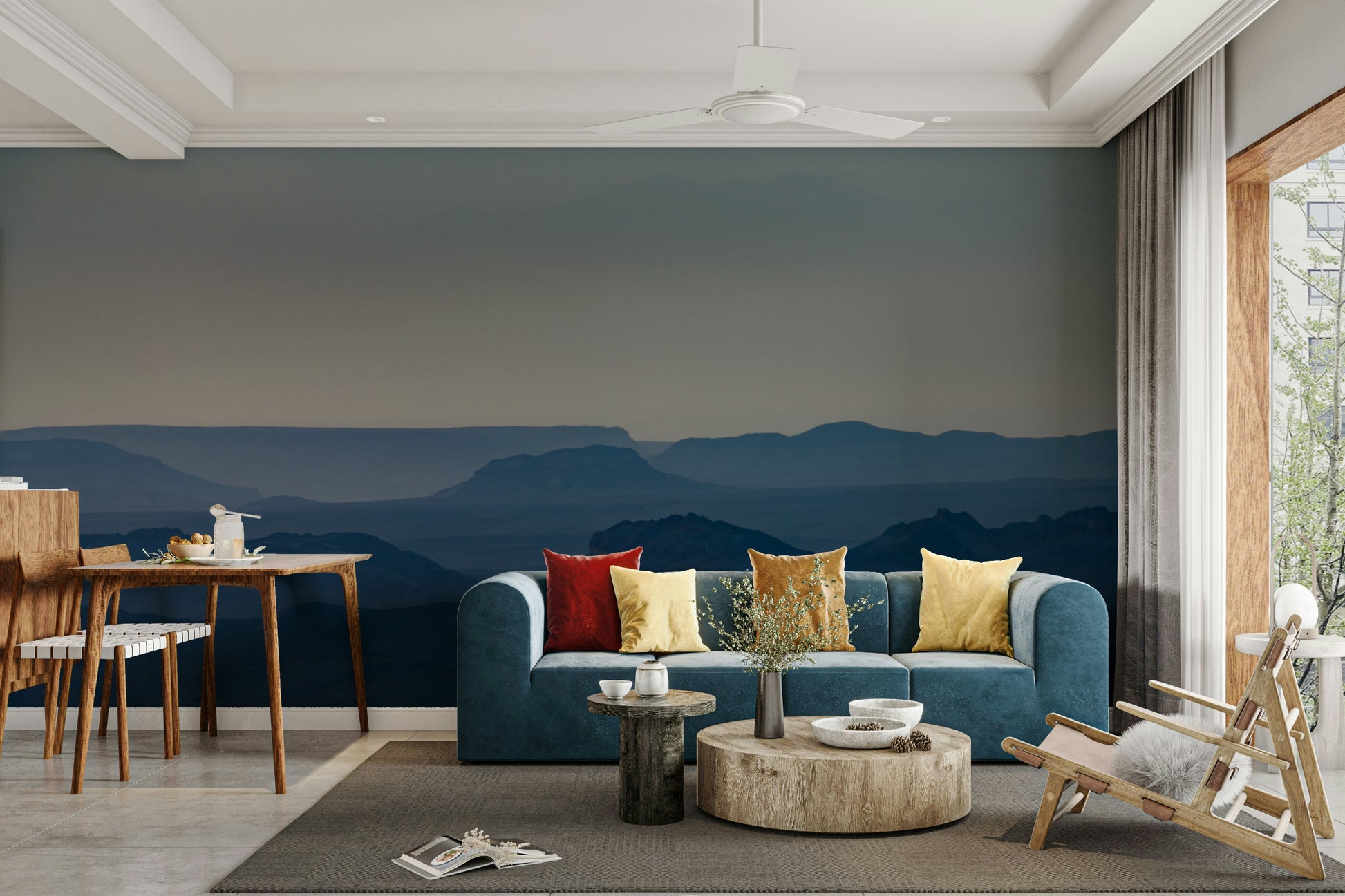 A calming desert theme wallpaper mural that defines a space.

