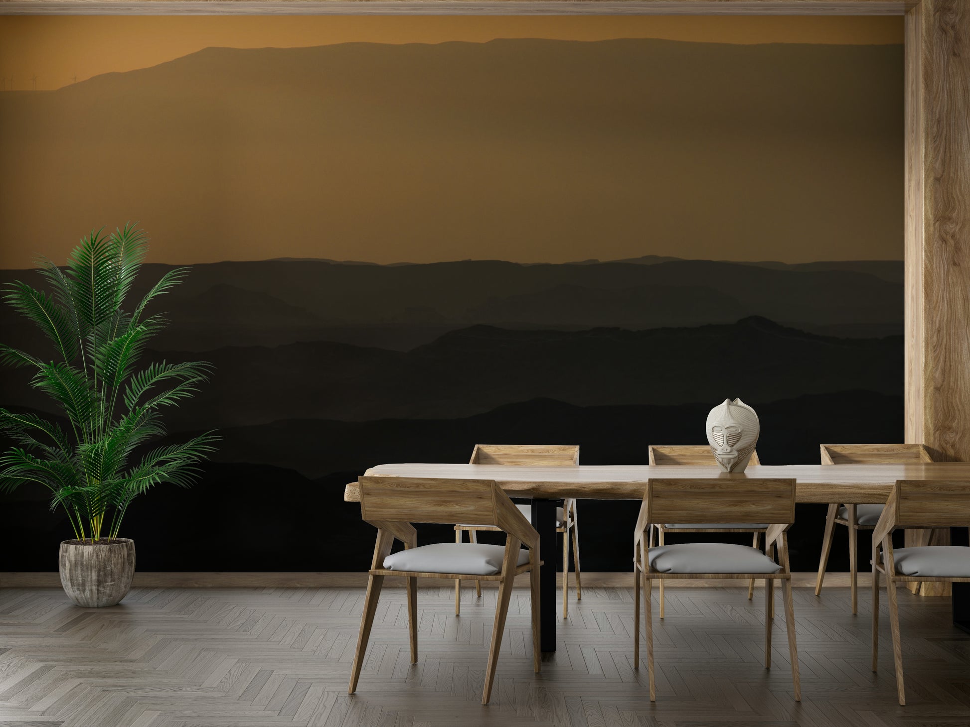 A calming desert theme wallpaper mural that defines a space.

