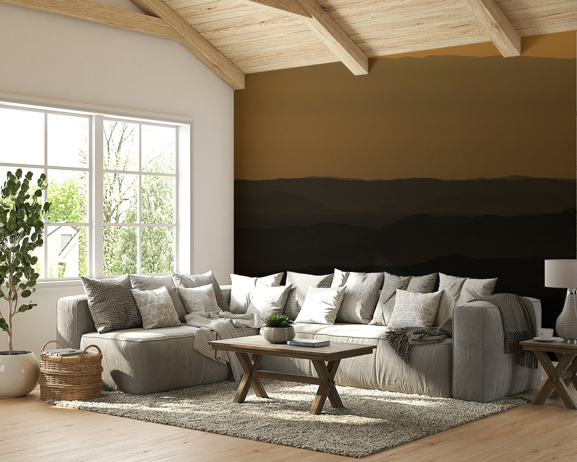 A contemplative sunrise vista wallpaper mural for a feature wall.

