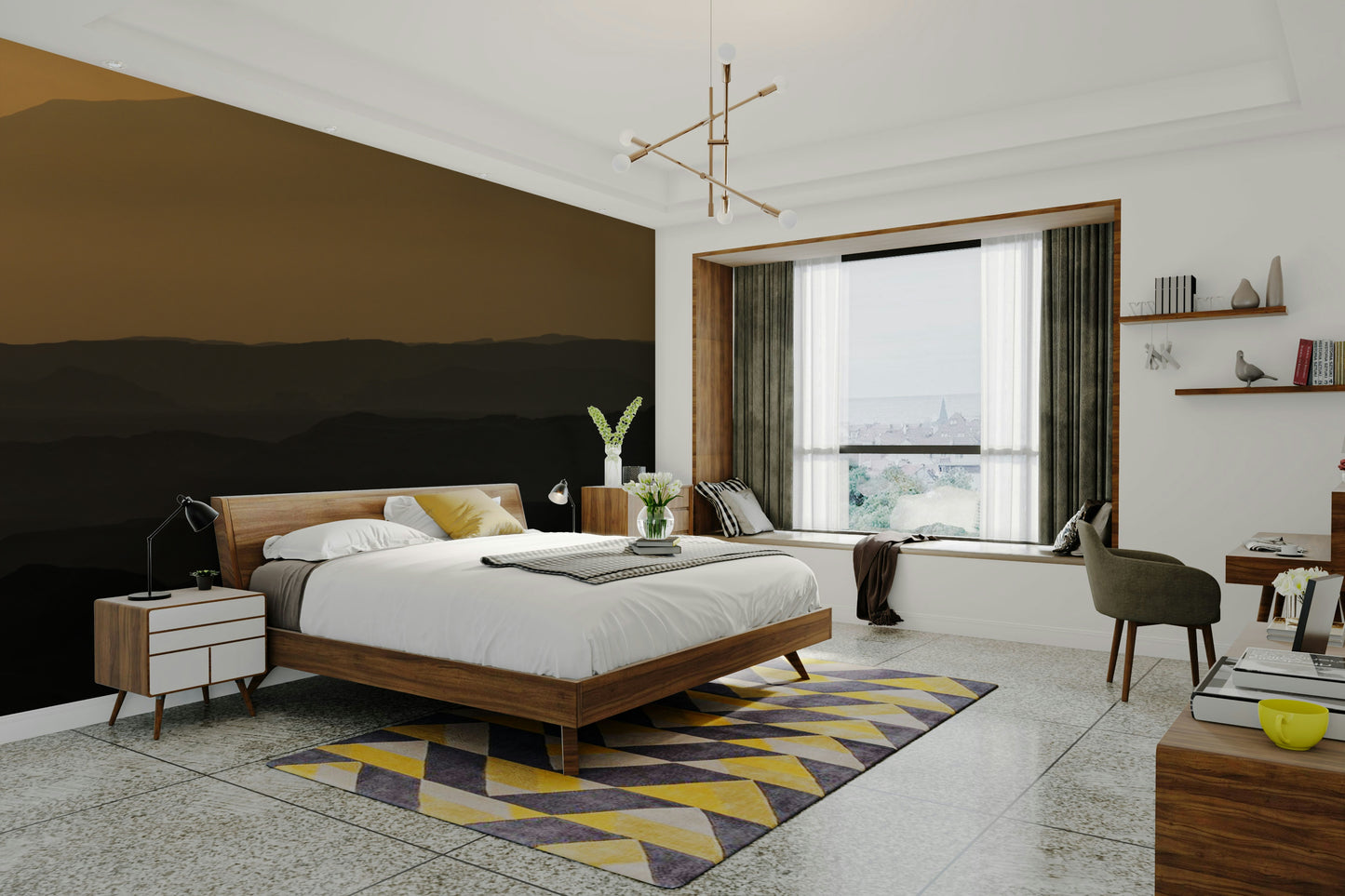 A beautiful desert sunrise wallpaper mural over Ramon Crater.

