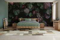 A living room featuring the winter leaves wall mural.

