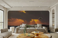 The peel and stick wallpaper on a smooth wall surface.

