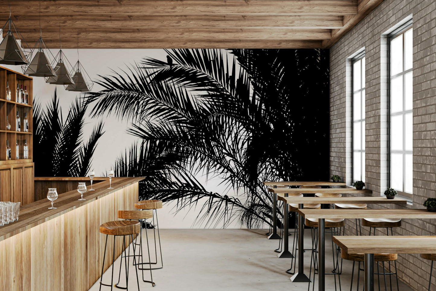 The peel and stick wallpaper showing realistic nature textures.

