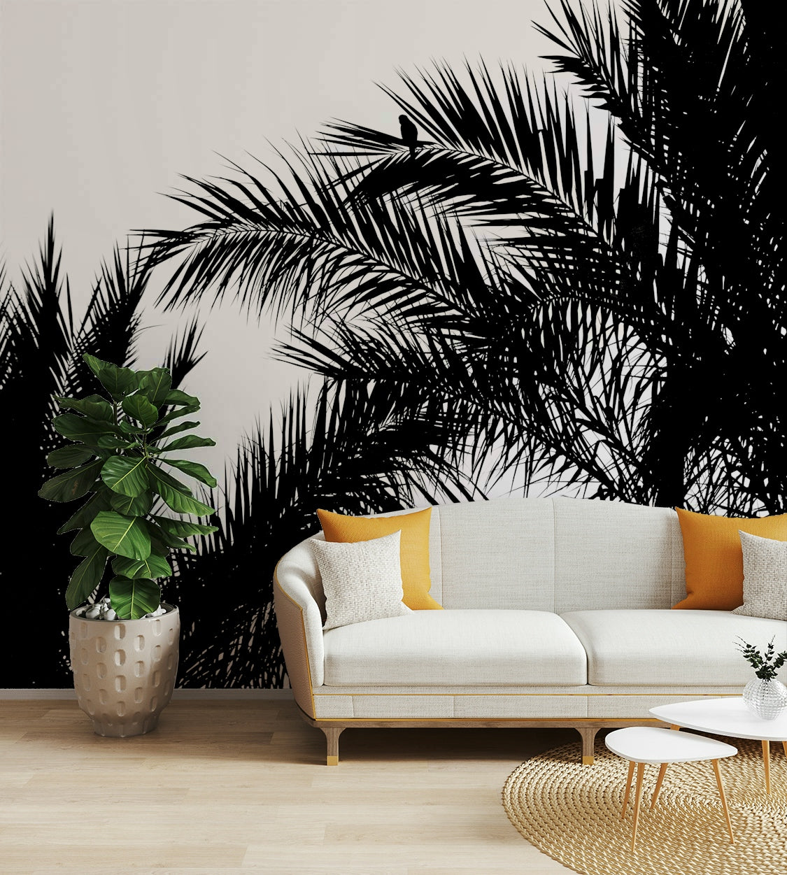 The wallpaper is used as a feature wall in a bedroom.

