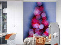 A high-angle view of the wall mural in a large space.

