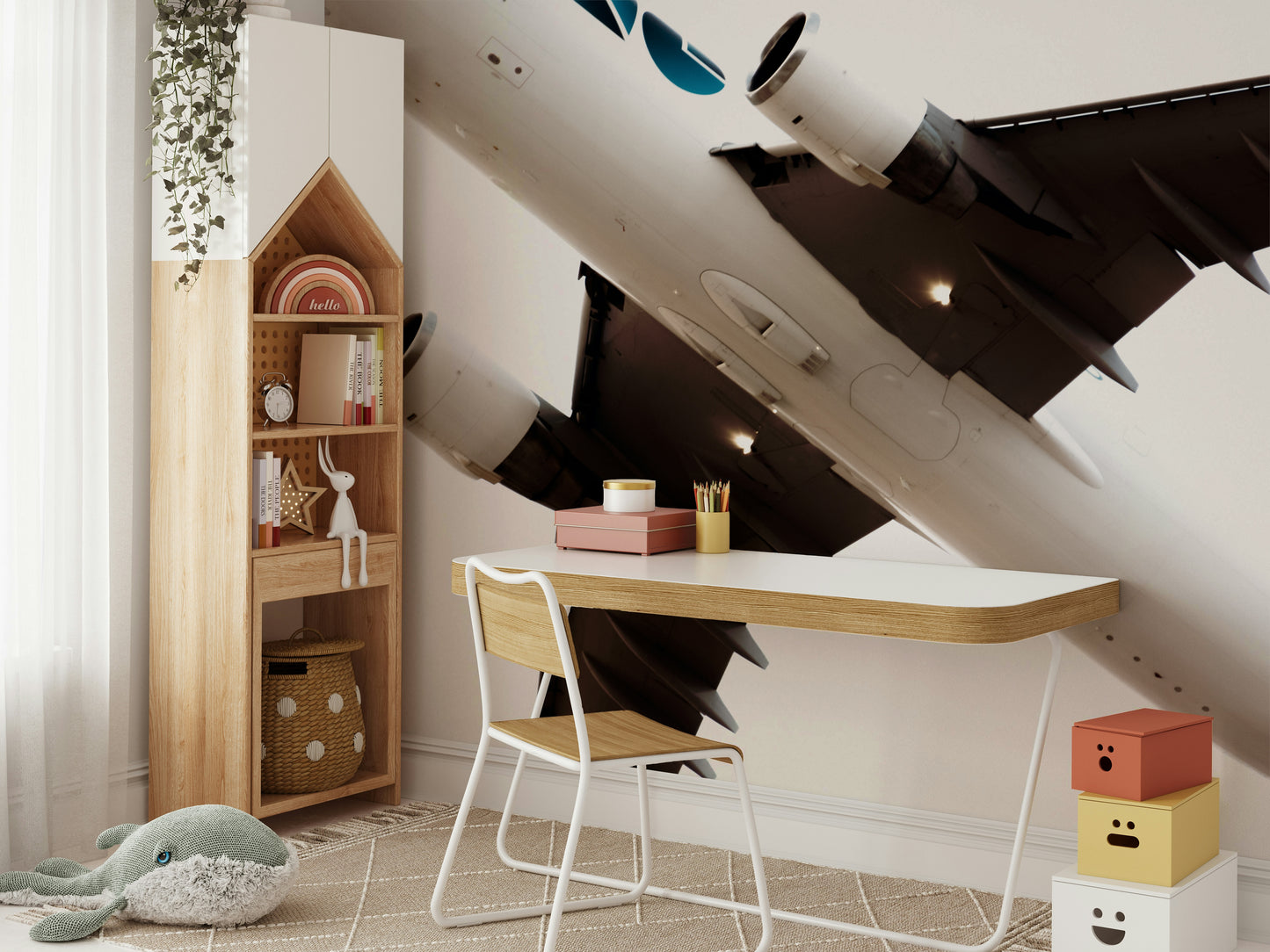 An angled shot of the mural's gentle color palette.

