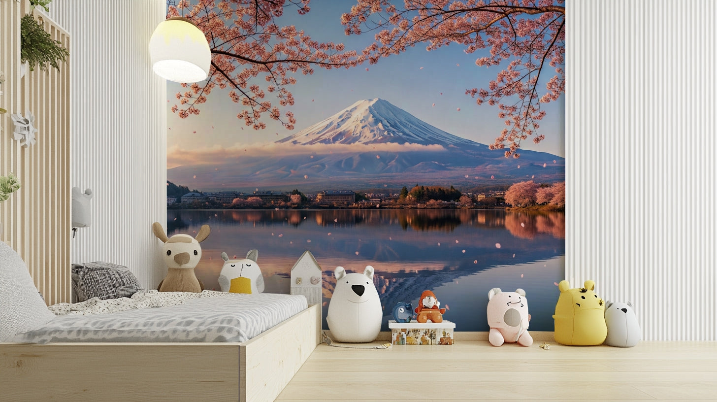 A detail shot of the elegant lines in the wallpaper.