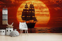 A high-angle view of the wall mural in a large space.