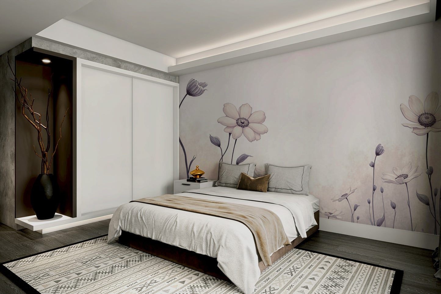 A living room featuring the daisy dreams wall mural.