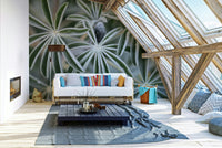 A high-angle view of the wall mural in a large space.