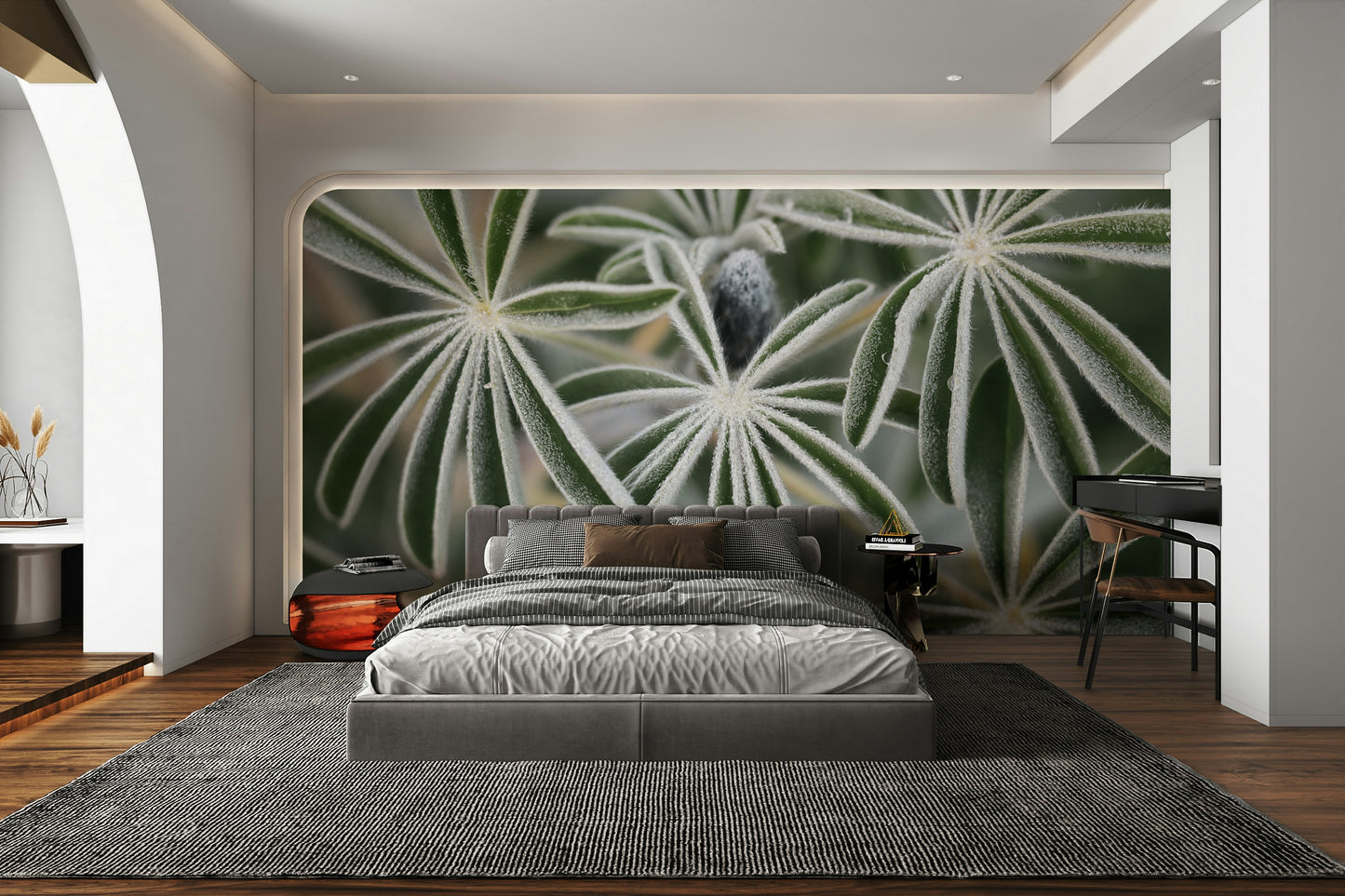 A living room featuring the blue lupine wall mural.