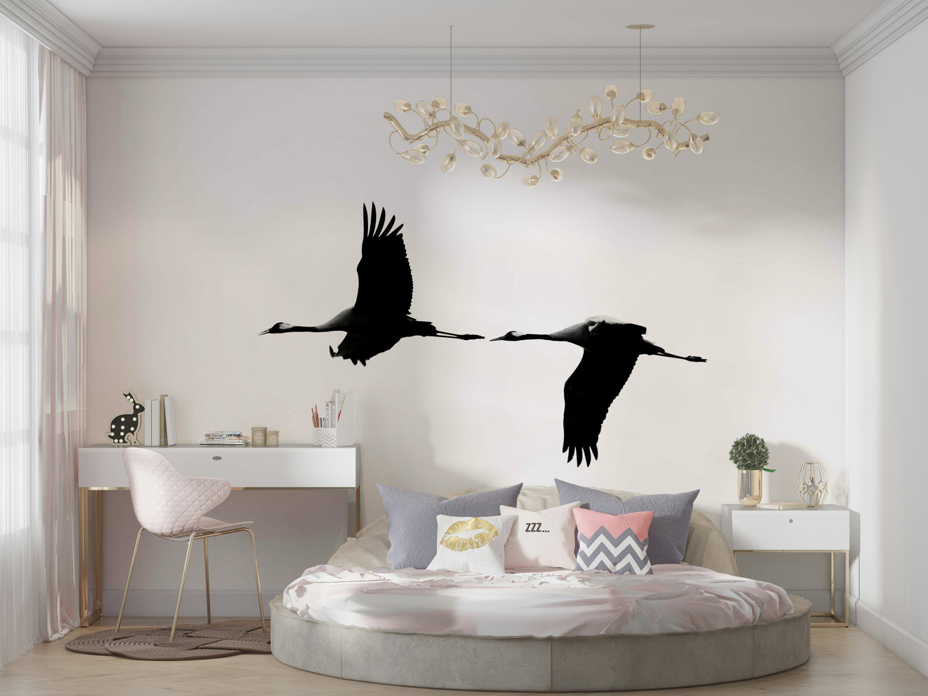 A beautiful graceful crane bird wallpaper mural.

