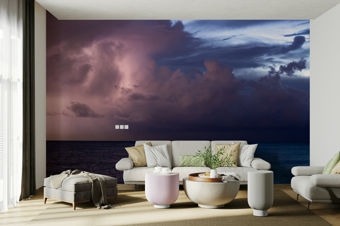 A beautiful wide-angle wall mural of the sea.

