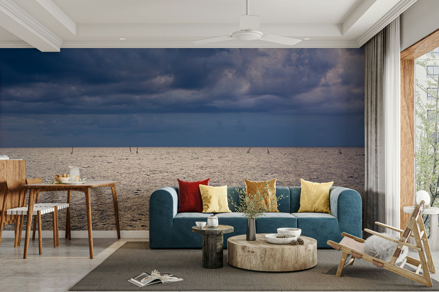 A contemplative rocky shoreline wallpaper mural for a feature wall.

