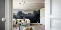 An artistic light and shadow mural on minimalist wallpaper.

