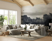 An artistic abstract cloud mural for home decor.

