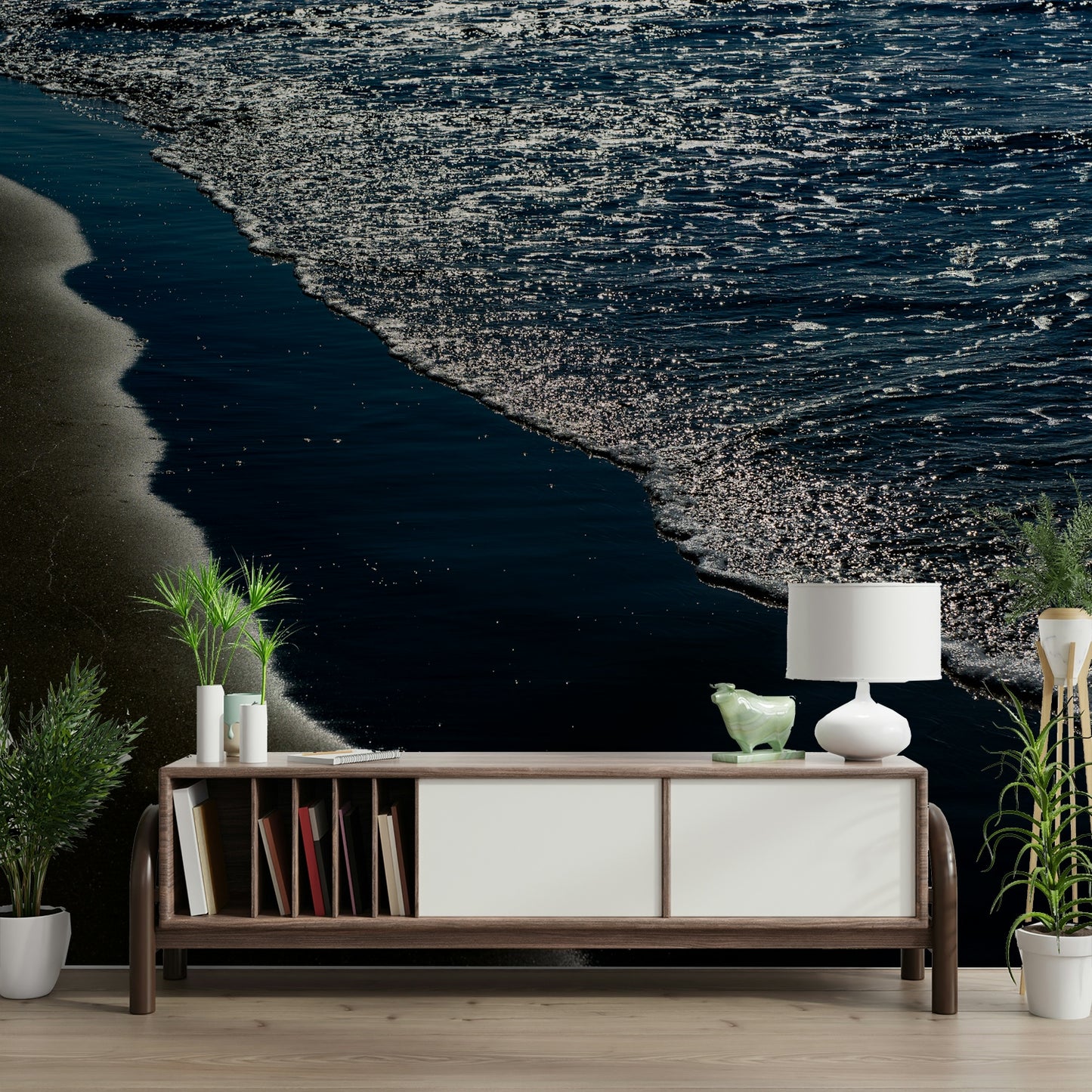 A contemplative rocky shoreline wallpaper mural for a feature wall.

