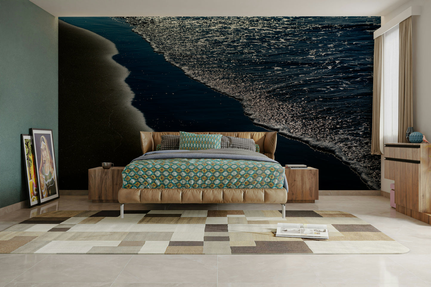 A calming ocean wave wallpaper mural that defines a space.


