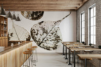 A contemplative leaf pattern wallpaper mural for a feature wall.

