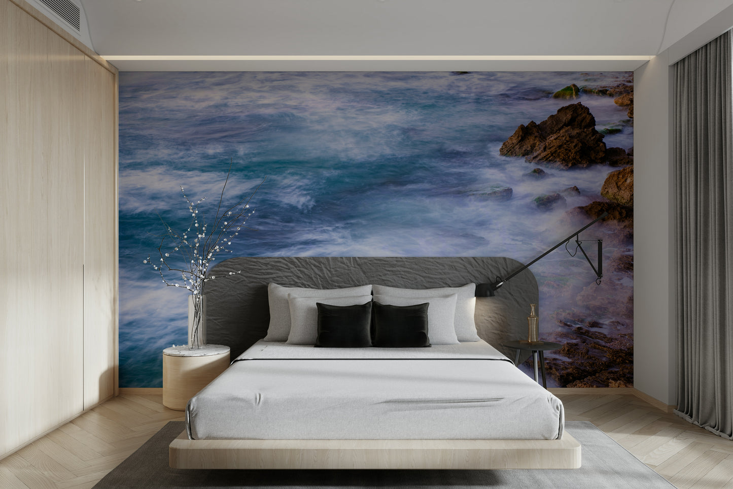A calming ocean wave wallpaper mural that defines a space.

