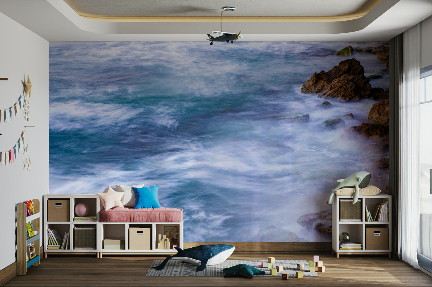 A contemplative rocky shoreline wallpaper mural for a feature wall.

