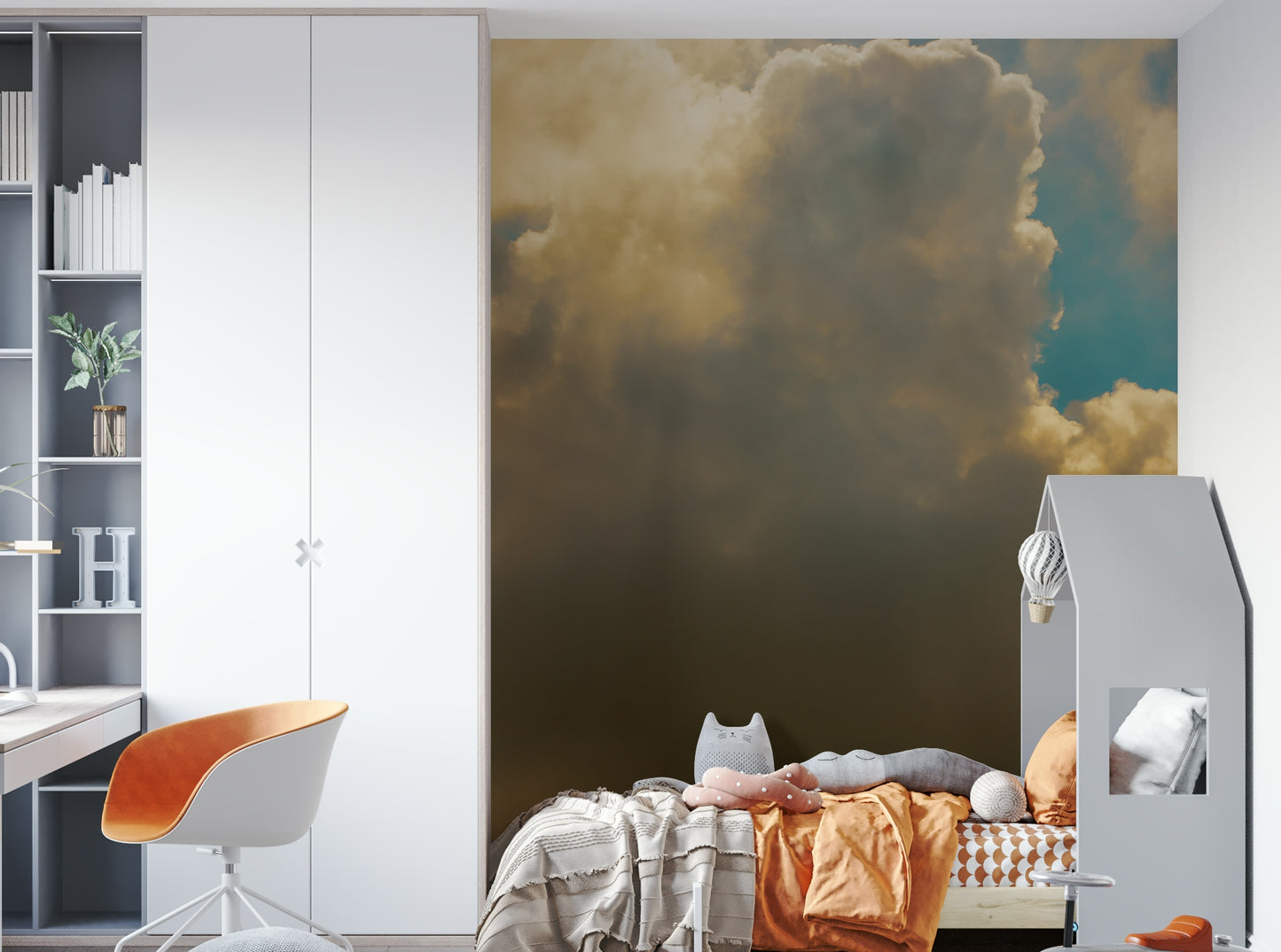 A calming serene sky wallpaper mural that defines a space.

